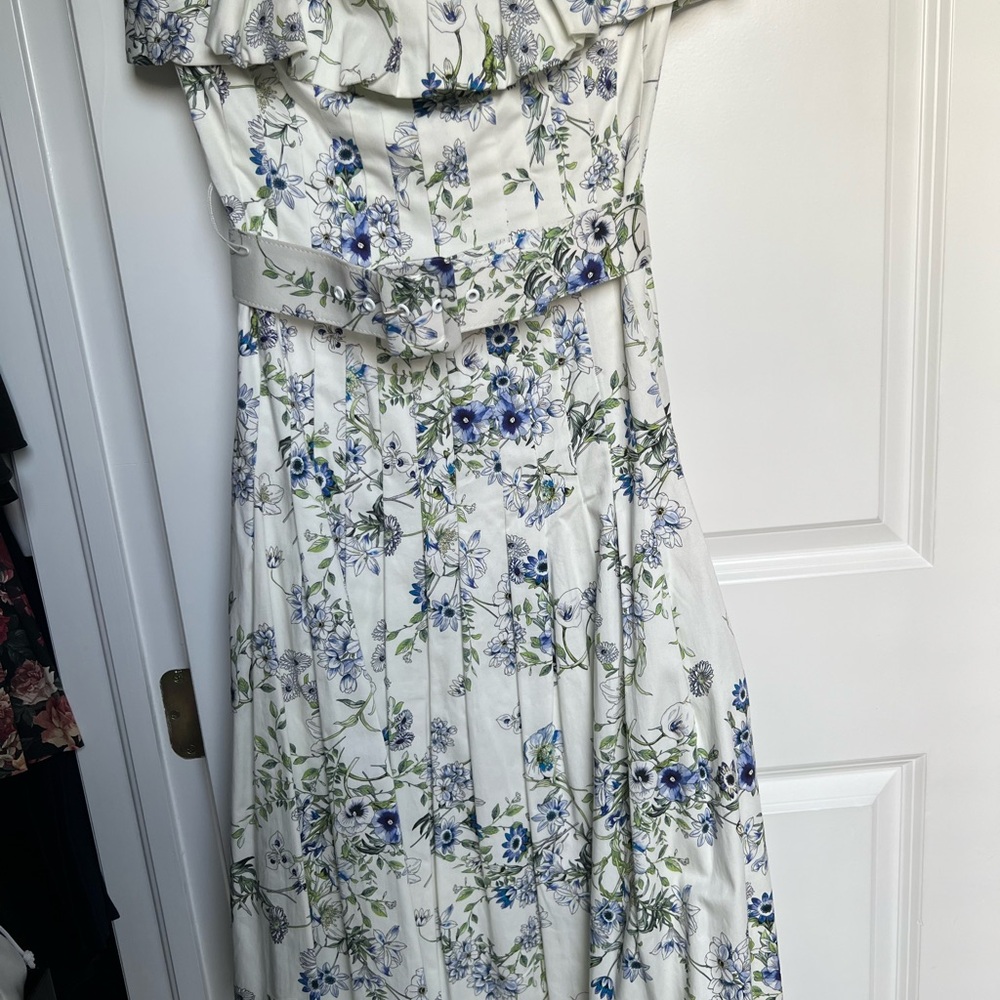 ANTONIO MELANI Strapless Floral Dress in Blue and Green